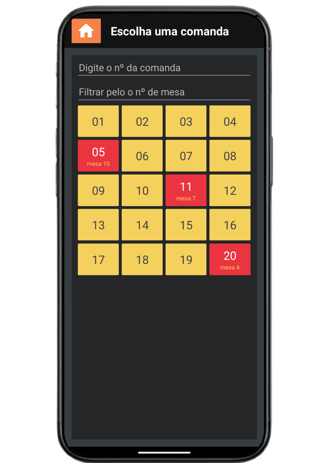 Cardápio digital para garçom