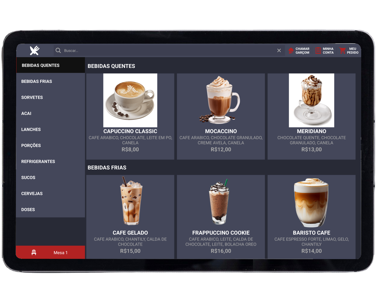 Cardápio digital para mesa e balcão